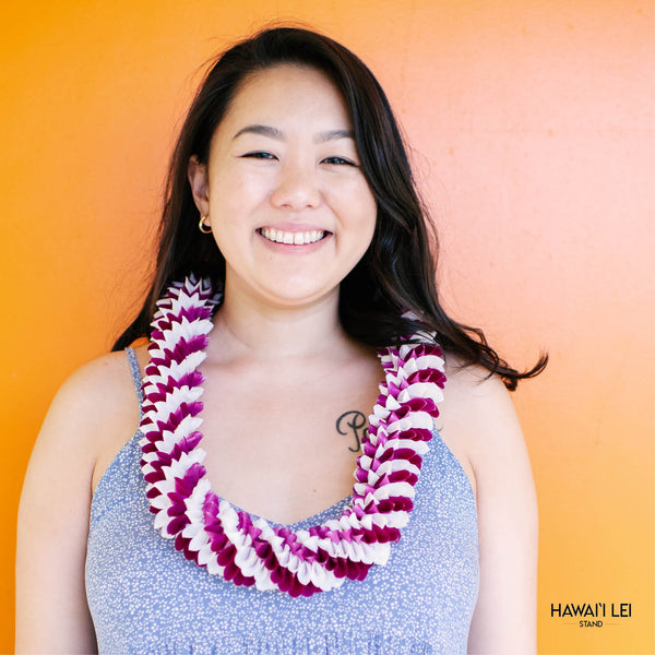 Spiral Orchid Lei (Purple and White) - Hawai'i Lei Stand - Lei Shipping