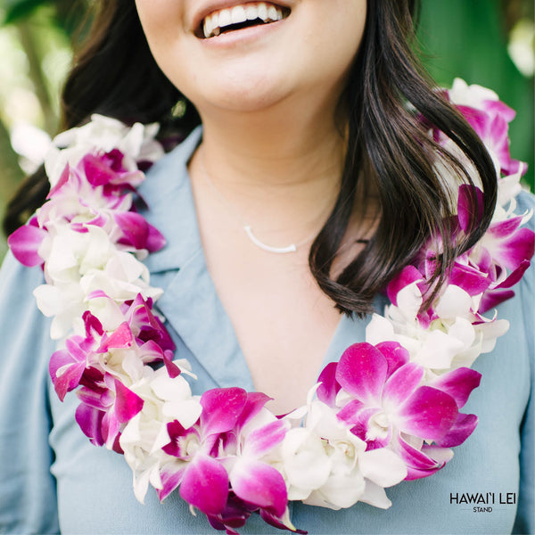 Paradise Triple Orchid Lei (Purple and White) - Hawai'i Lei Stand - Lei Shipping