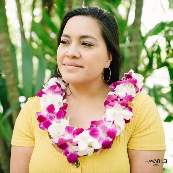 Paradise Triple Orchid Lei (Purple and White) - Hawai'i Lei Stand - Lei Shipping