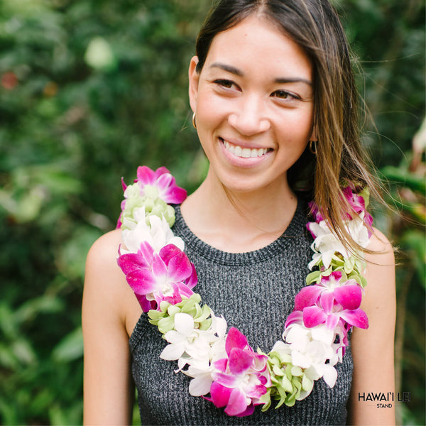 Paradise Triple Orchid Lei (Purple, Green, and White) - Hawai'i Lei Stand - Lei Shipping