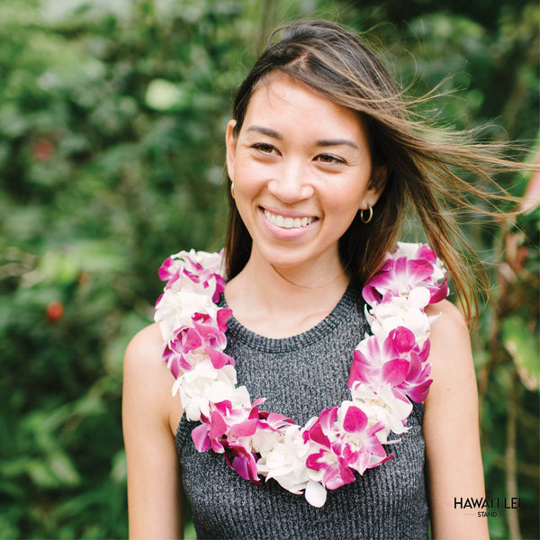 Paradise Triple Orchid Lei (Purple and White) - Hawai'i Lei Stand - Lei Shipping