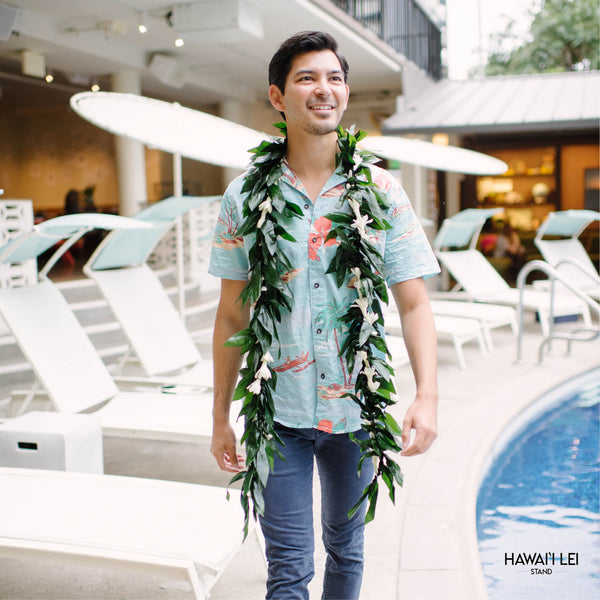 Double Ti Leaf Maile Style Lei Wrapped With White Tuberose - Lei Shipping & Delivery From Hawaii Lei Stand