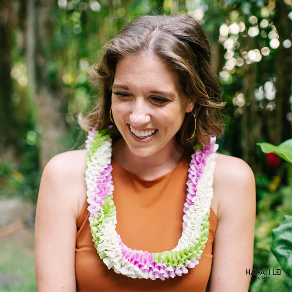 Spiral Orchid Lei (Purple, Green and White) - Hawai'i Lei Stand - Lei Shipping