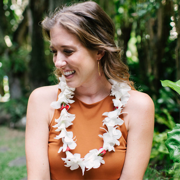 Deluxe Orchid Lei (White and Rosebud) - Hawai'i Lei Stand - Lei Shipping