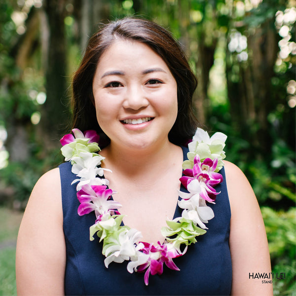 Deluxe Orchid Lei (Purple, Green and White) - Hawai'i Lei Stand - Lei Shipping