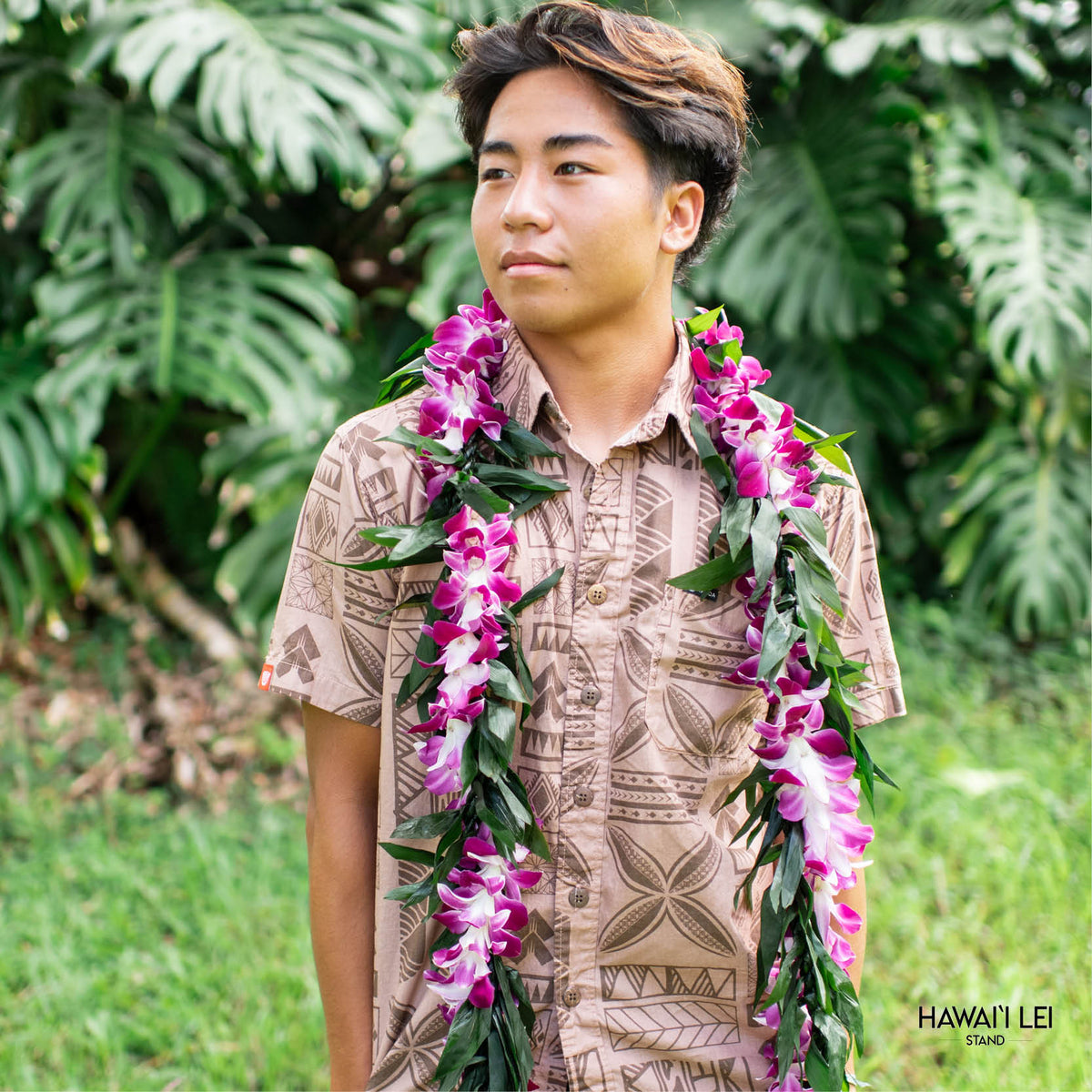 Double Ti Leaf Maile Wrapped With Orchid Lei (Purple) - Hawaii Lei ...