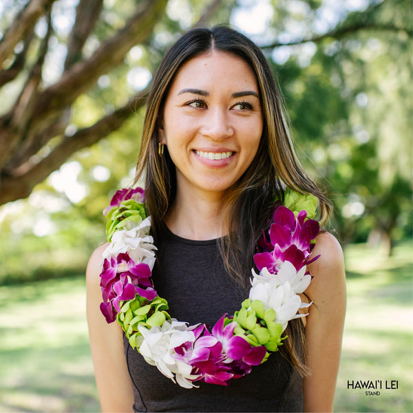 Paradise Triple Orchid Lei (Multi-Color) - Hawaii Lei Stand - Lei