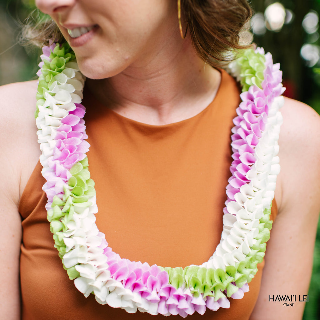 Spiral Orchid Lei (Pink, Green and White) - Hawai'i Lei Stand - Lei Shipping