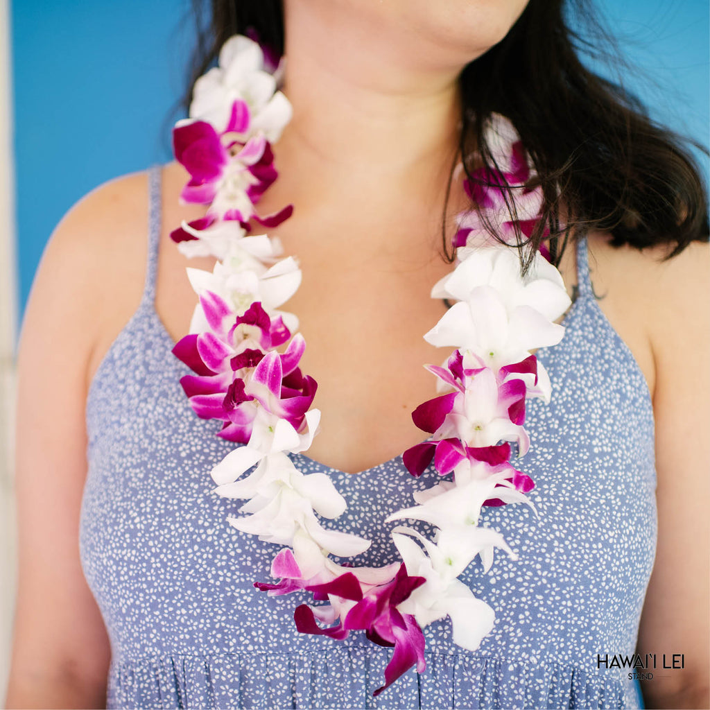 Deluxe Orchid Lei (White and Purple) - Hawai'i Lei Stand - Lei Shipping