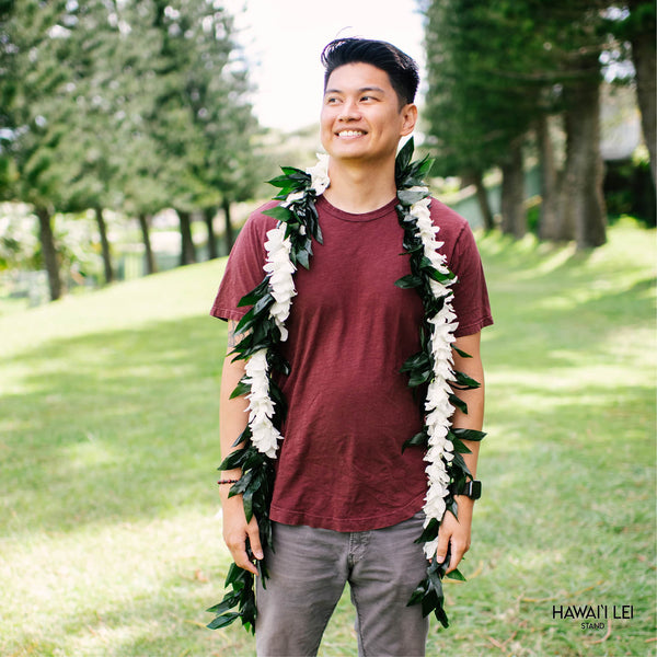 Double Ti Leaf Maile Wrapped With Orchid Lei (White) Lei Shipping And Delivery From Honolulu Hawaii