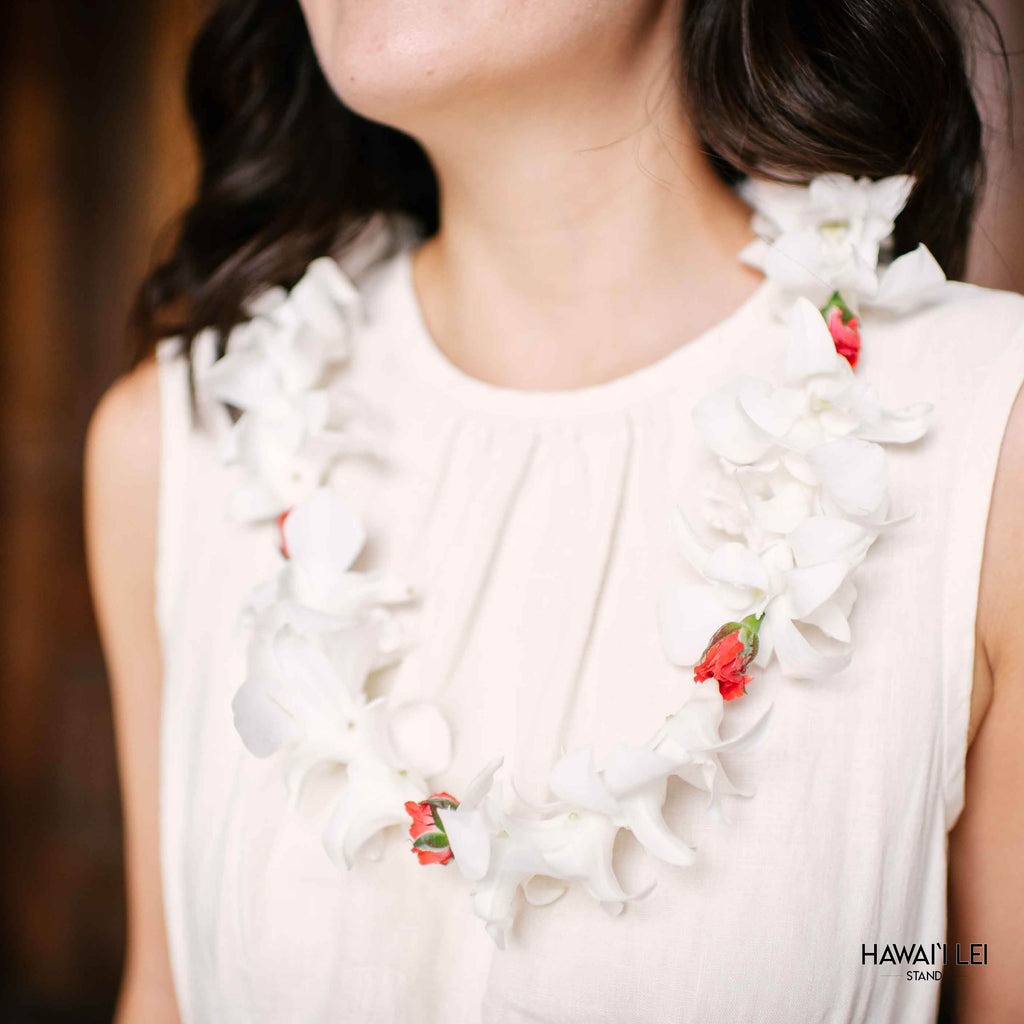 Deluxe Orchid Lei (White and Rosebud) - Hawai'i Lei Stand - Lei Shipping