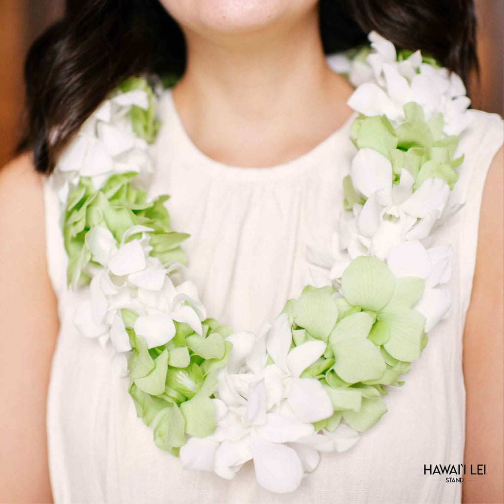 Paradise Triple Orchid Lei (Green and White) - Hawai'i Lei Stand - Lei Shipping