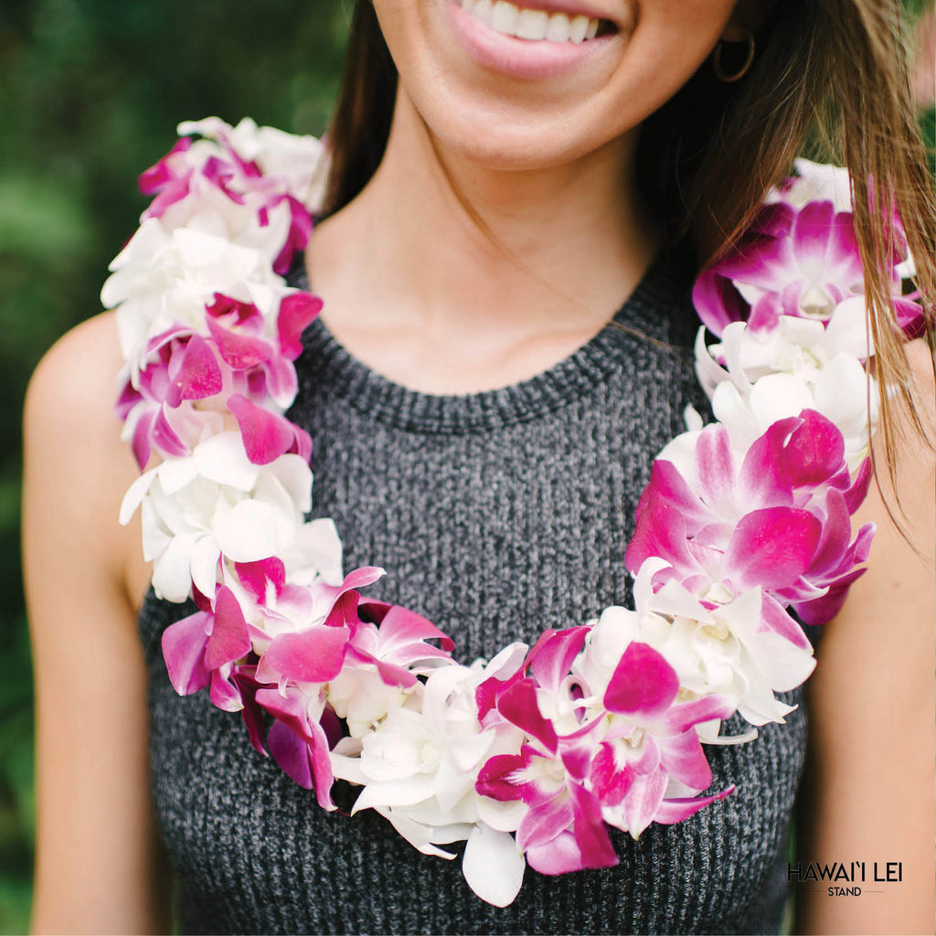 Paradise Triple Orchid Lei (Purple and White) - Hawai'i Lei Stand - Lei Shipping