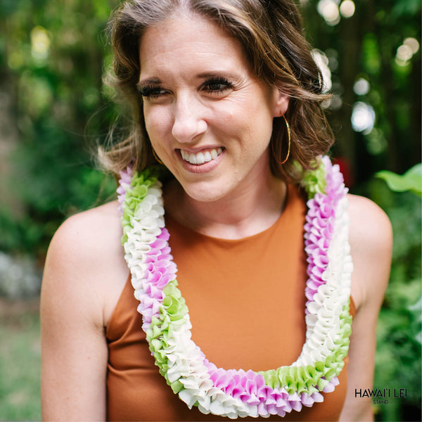Spiral Orchid Lei (Purple, Green and White) - Hawai'i Lei Stand - Lei Shipping