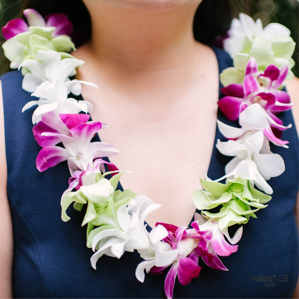 Local Lei Deluxe Orchid Lei - Multi (Purple, Green & White) - Hawaii Lei Stand ...