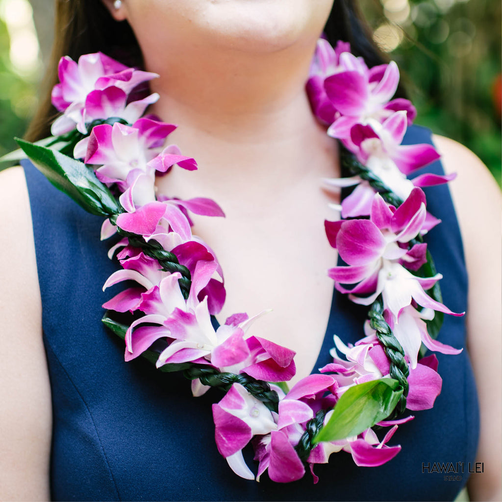 Orchid Wrapped With Ti Leaf Lei (Purple) - Hawai'i Lei Stand - Lei Shipping