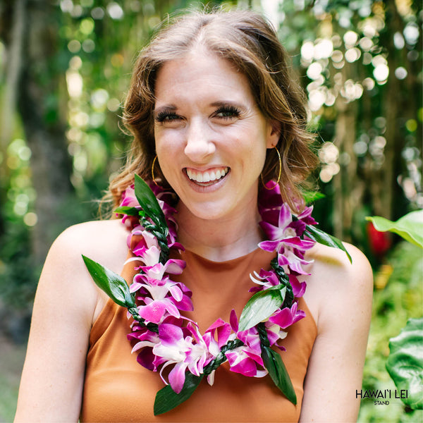 Orchid Wrapped With Ti Leaf Lei (Purple) - Hawai'i Lei Stand - Lei Shipping