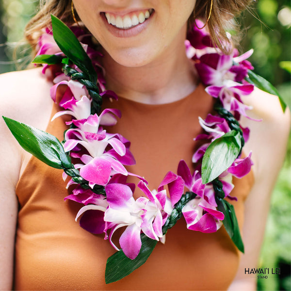 Orchid Wrapped With Ti Leaf Lei (Purple) - Hawai'i Lei Stand - Lei Shipping
