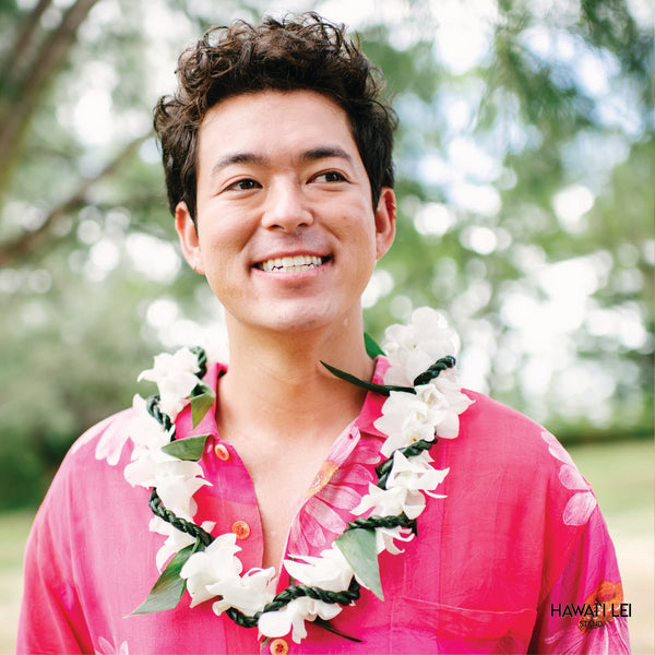 Orchid Wrapped With Ti Leaf Lei (White) - Hawai'i Lei Stand - Lei Shipping